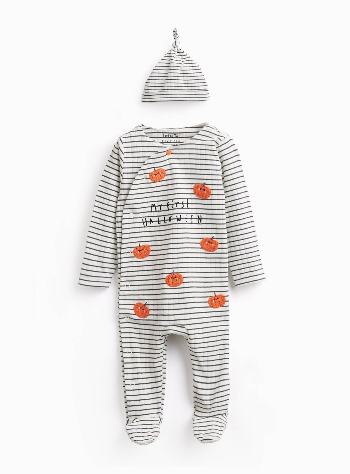 My First Halloween Stripe Print Sleepsuit & Hat 3-6 months - Image 1